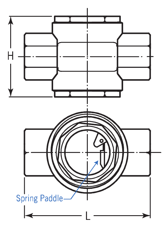 FTA Type side and front drawings with H, L and Spring Paddle callouts