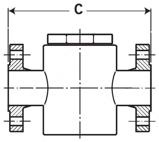FW-1 flanged side view showing dimension C
