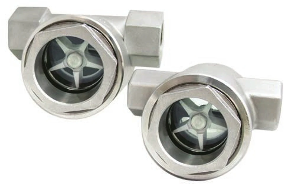 FW-1 single-window and FW-2 double-window impeller flow sight glass gauges from the manufacturer datasheet