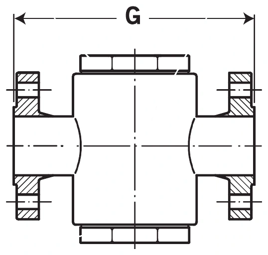FW-2 flanged side view showing dimension G