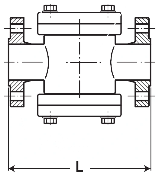 FW-4 flanged side view showing dimension L