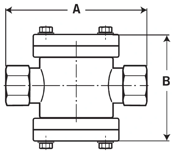 FW-4 threaded side view showing dimensions A and B