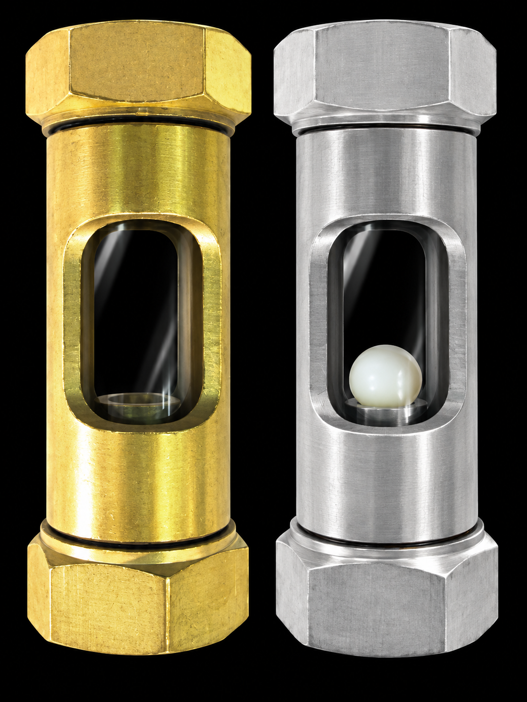 NAC Series brass and 316 stainless steel bodies with reflective glass and ball indication