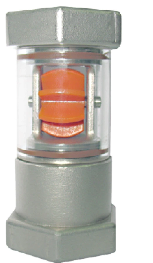 Standard NAM-Series flow sight glass gauge with orange rotor