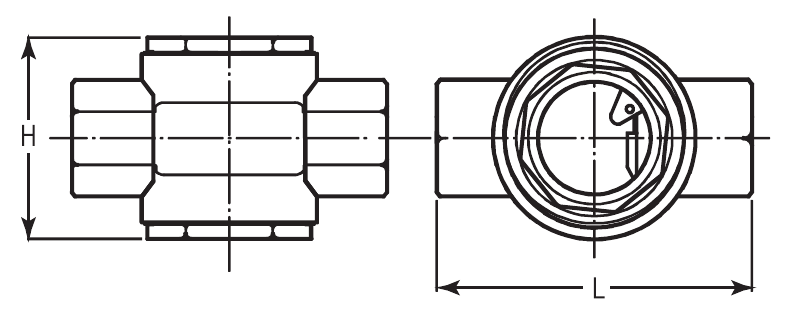 TA side and front drawings with H and L dimension arrows
