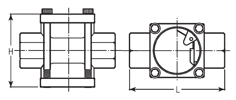 TB side and front drawings with H and L dimension arrows