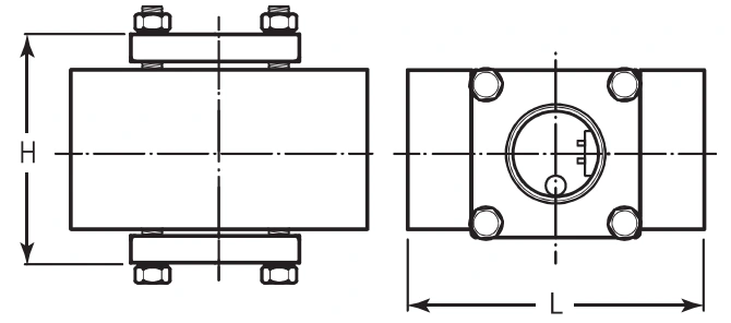 HT-B front and side drawings with L and H dimensions