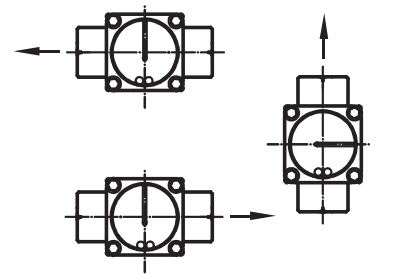 Leftward, rightward and vertically upward flow mounting diagrams