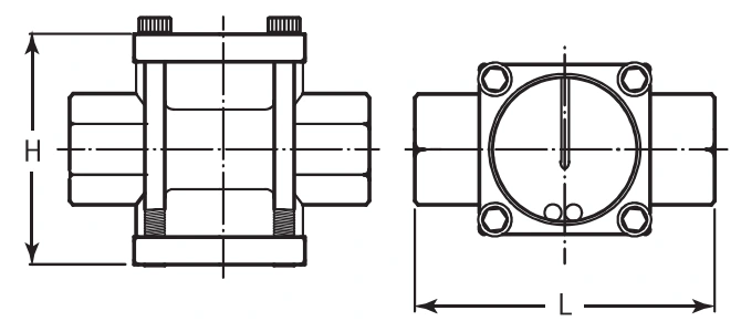 TB-C front and side drawings with L and H dimensions