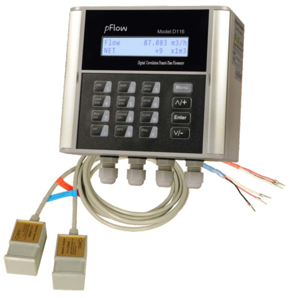 D116 transmitter with cable and two clamp-on transducers
