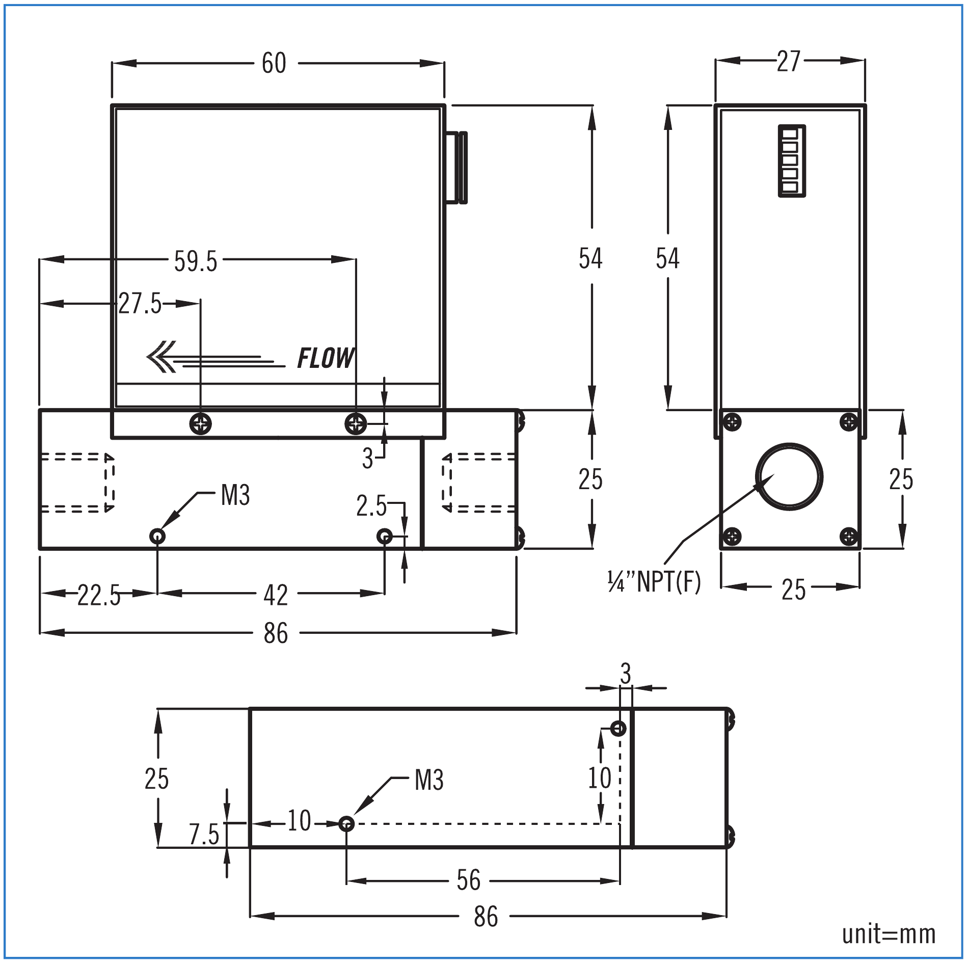 TAF dimensions in mm: complete front, side and underside views from the original PDF