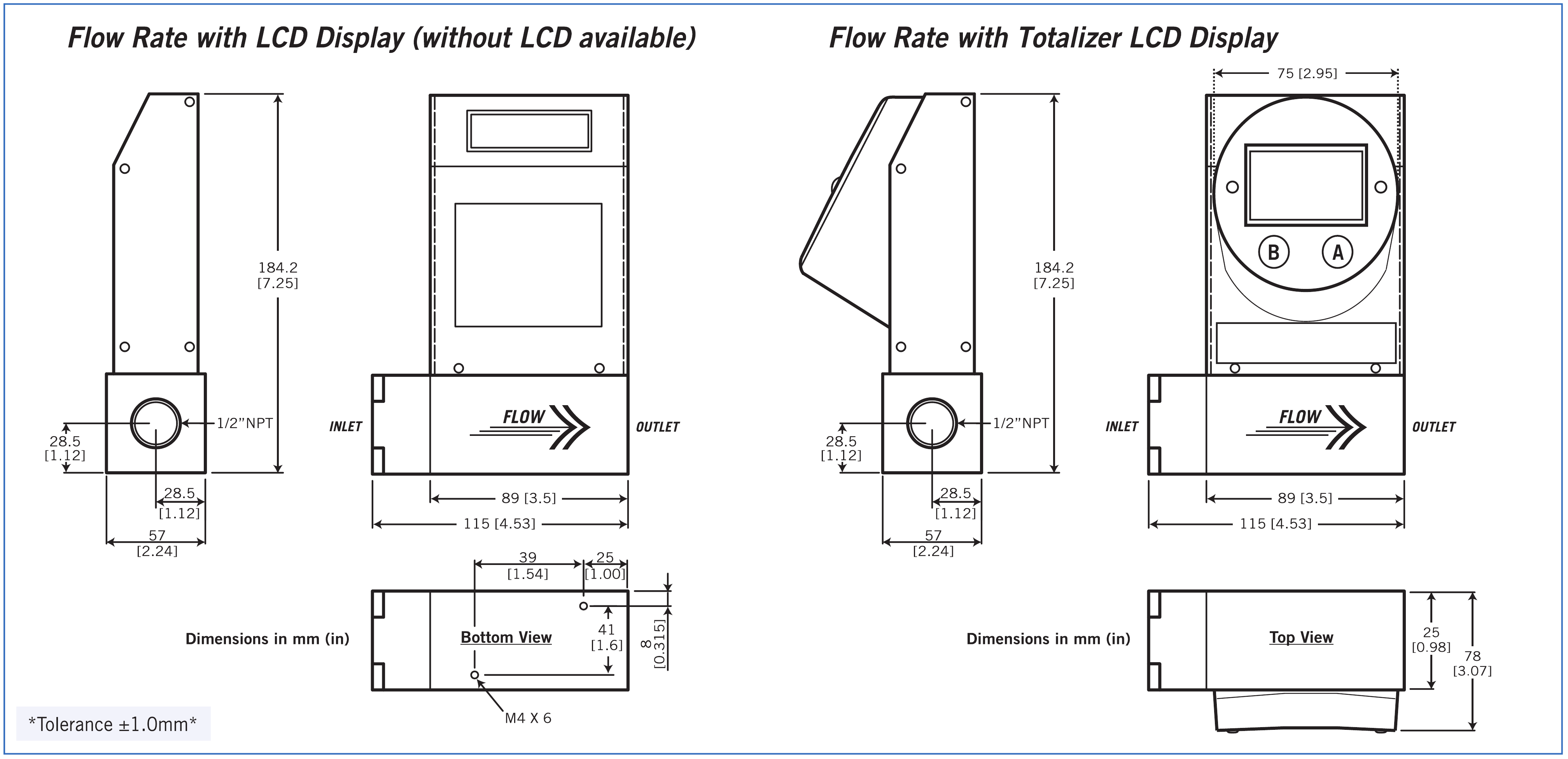 THF Dimensions — mm — complete drawing group, labels and units