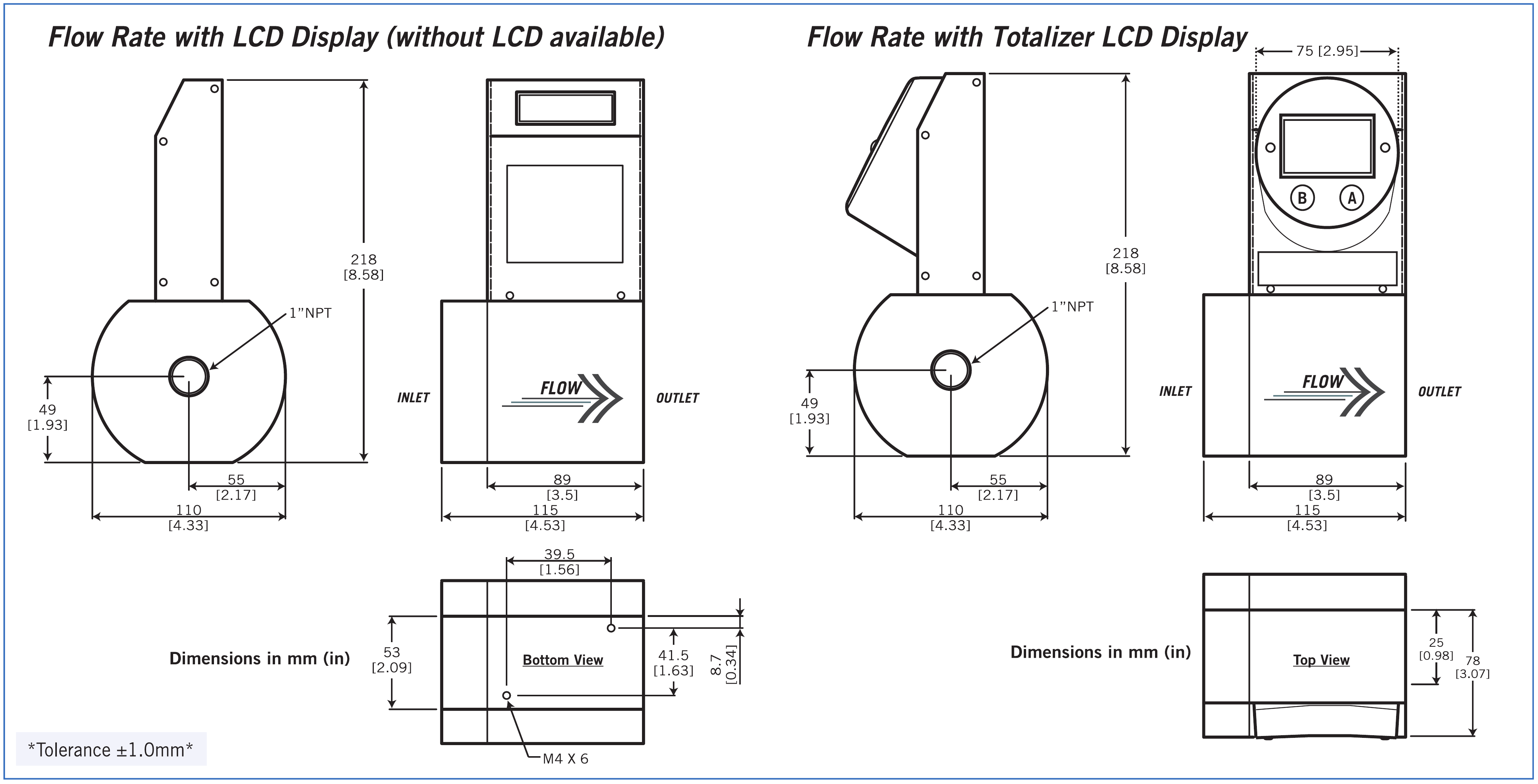 TSF Dimensions — mm — complete drawing group, labels and units