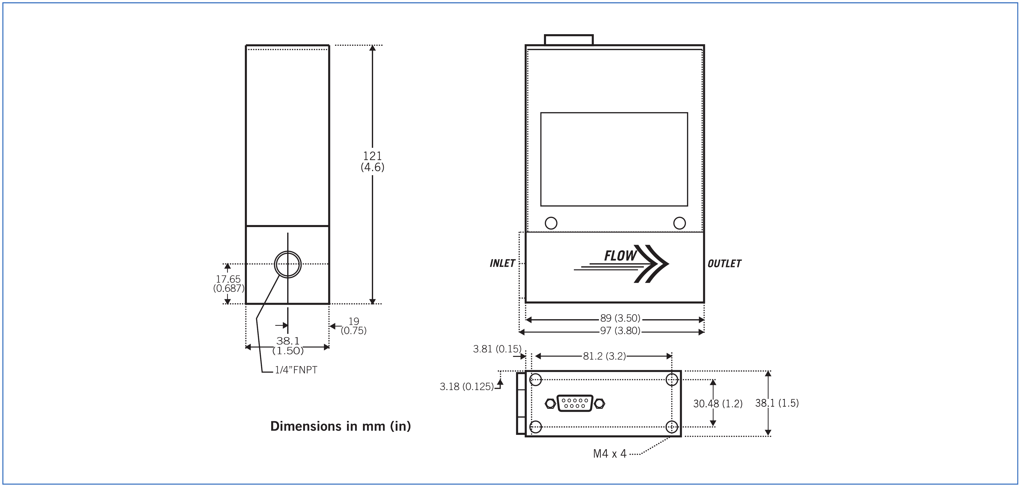 ULF Dimensions — mm — complete drawing group, labels and units