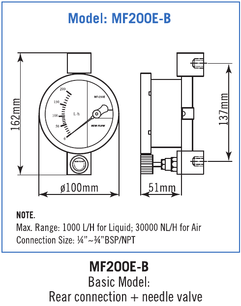 MF200E-B — rear connection with needle valve