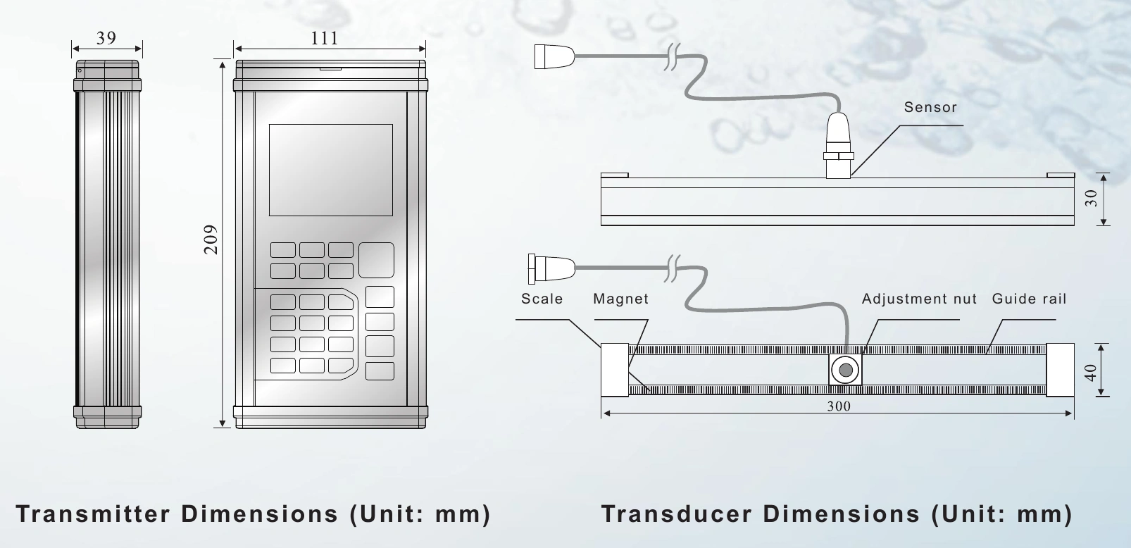 P118i: complete original Transmitter and Transducer Dimensions — mm