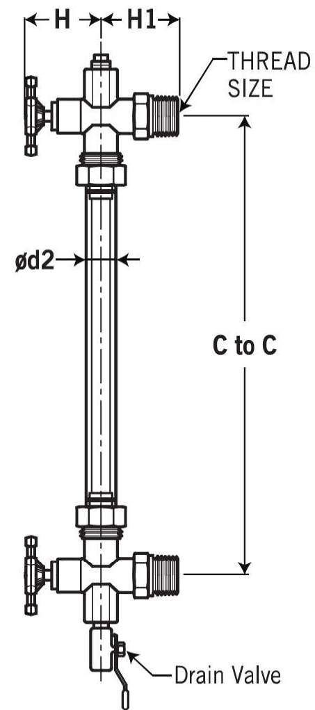 BLT drawing showing H, H1, d2 and centre distance