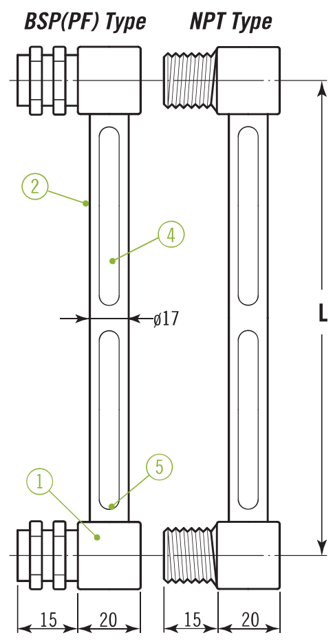 MLG Type C wall mounting with upper and lower BSP PF or NPT connections