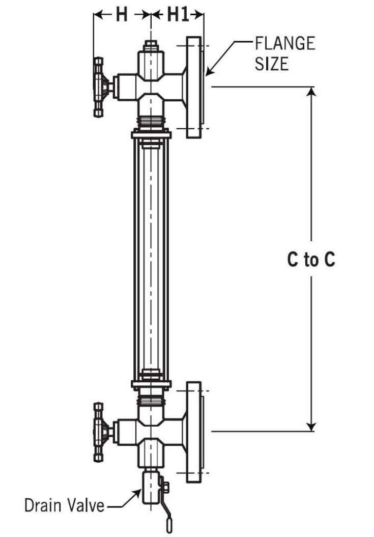 PLF drawing showing H, H1 and centre-to-centre distance