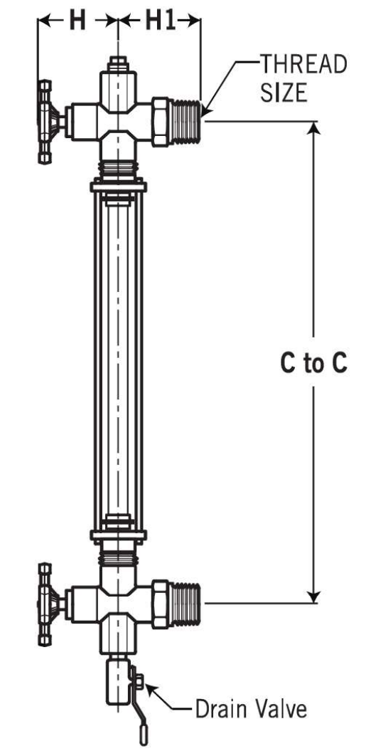 PLT drawing showing H, H1 and centre-to-centre distance
