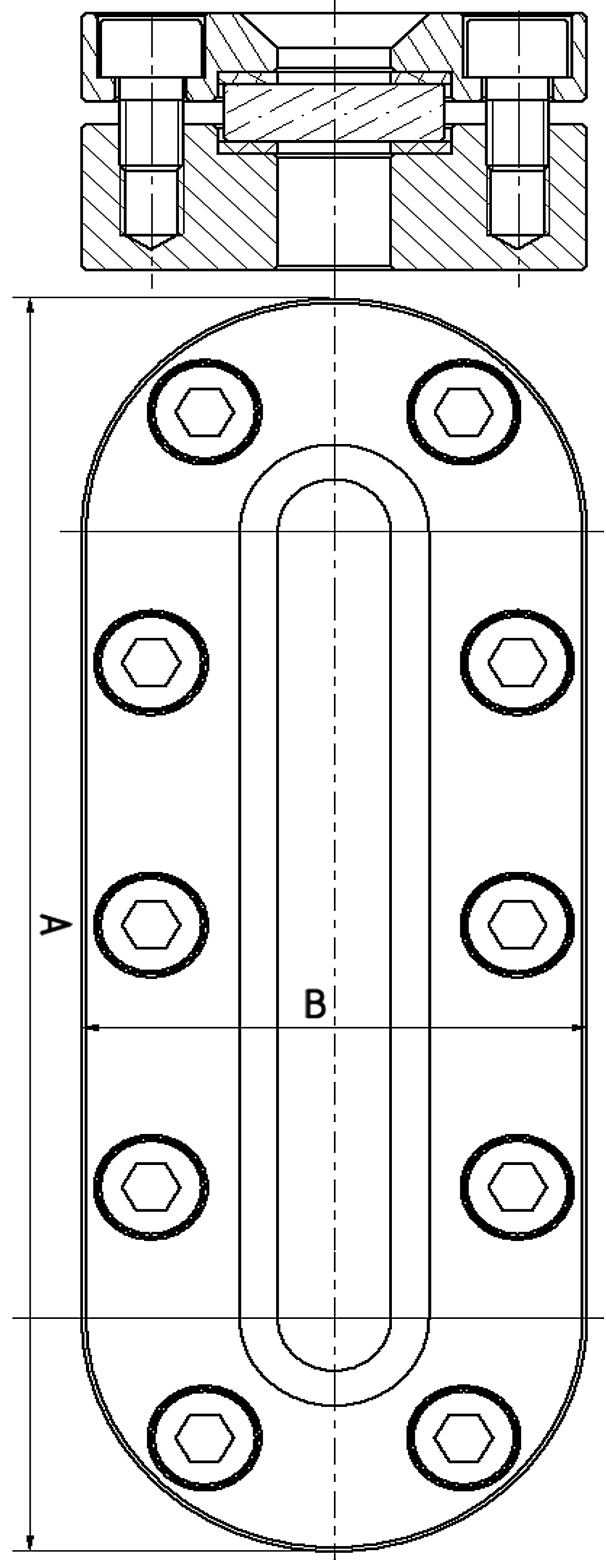 Original KL 631 front and section drawing with A and B dimensions
