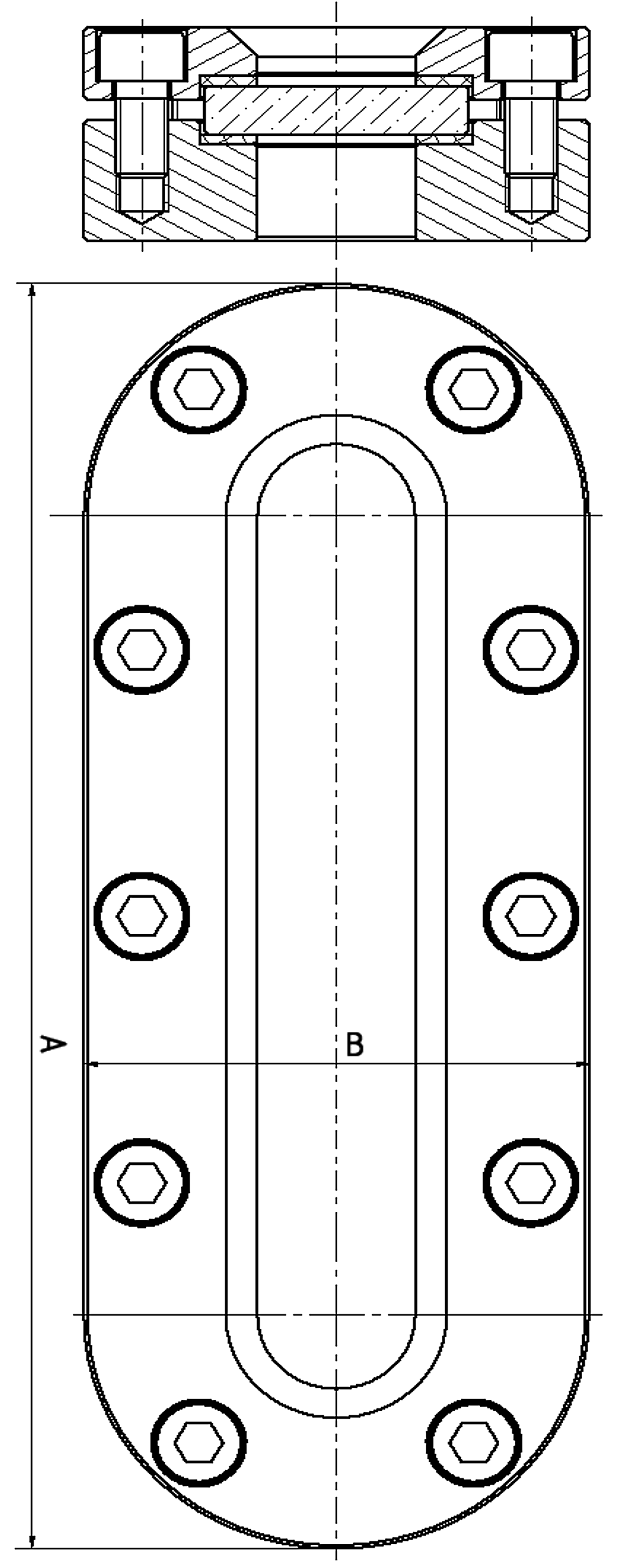 Original KL 632 front and section drawing with A and B dimensions