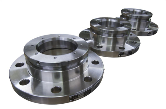 Three Model B flange sight glasses in stainless steel