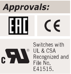 EAC, CE, and switches with UL and CSA recognition, file E41515