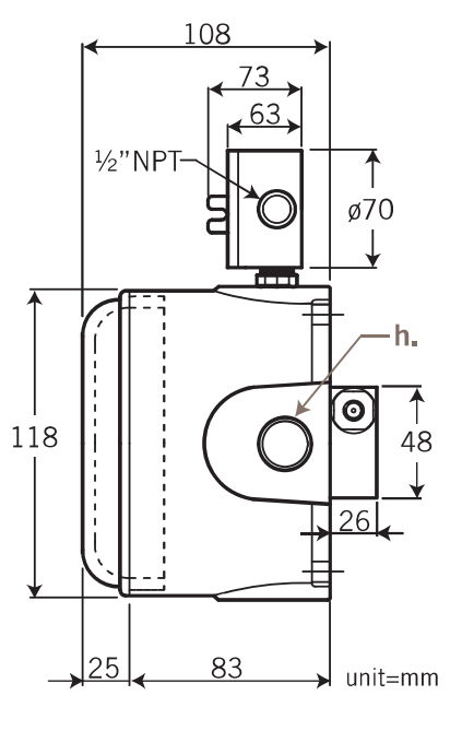 DPS2000X original side-view dimensions and conduit label h