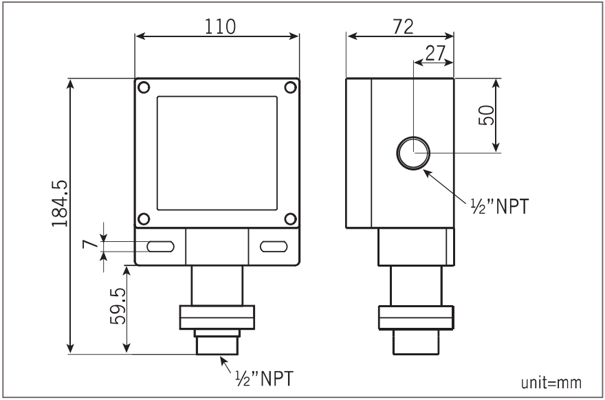 PS1000W Vacuum Pressure Switch original dimension drawing