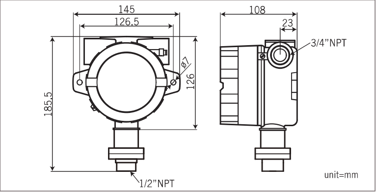 PSA2100X — Dimensions in mm — type A