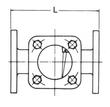 Carbon steel flanged flow indicator drawing showing overall length L