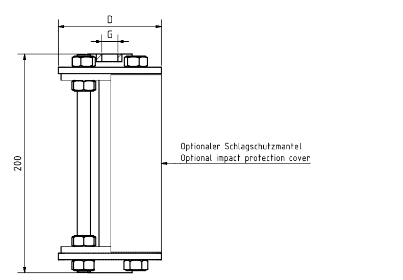 Type 622 original dimension drawing: overall length 200 mm, flange diameter D and thread G